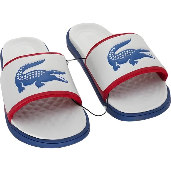Lacoste Serve Slide Dualiste Slip Sandals White Blue Size 11M - Picture 1 of 6
